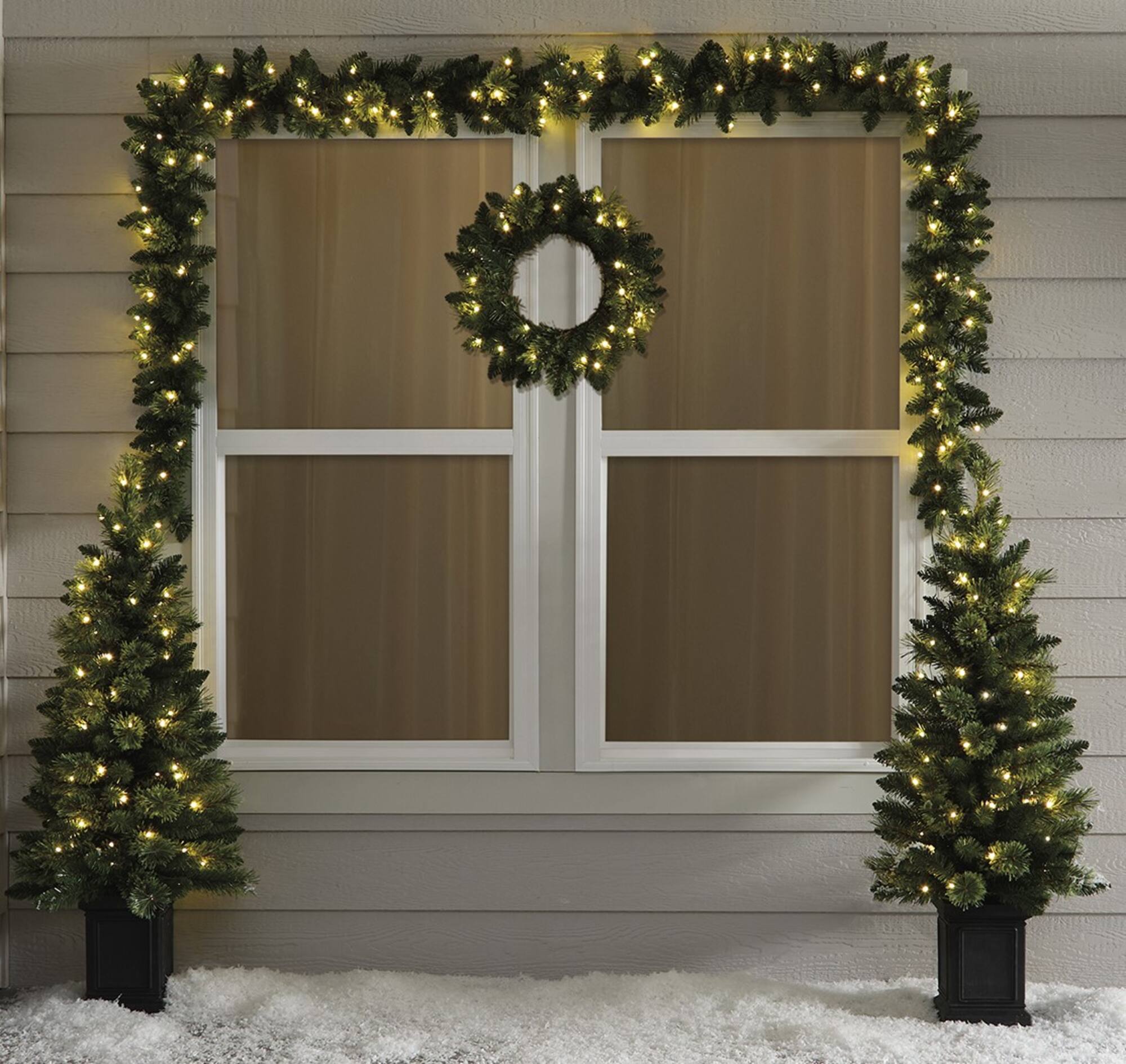 5pc. Pre-Lit Artificial Christmas Tree, Wreath, & Garland Entryway Set, Color Changing LED Lights by Ashland®